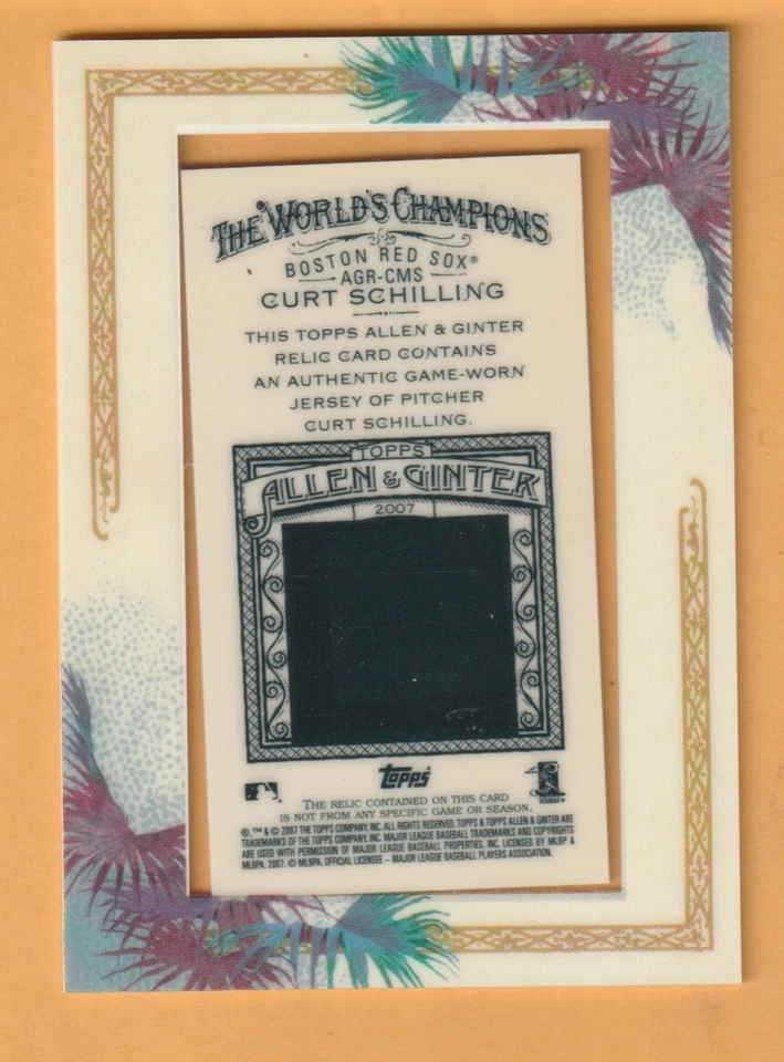 Curt Schilling Boston Red Sox 2007 Topps Allen and Ginter Relics JSY - Image 2 of 2