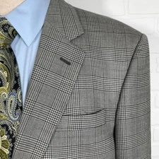 Jos A Bank Blazer Men 42L Black Gray Glen Plaid Houndstooth Check Silk Wool