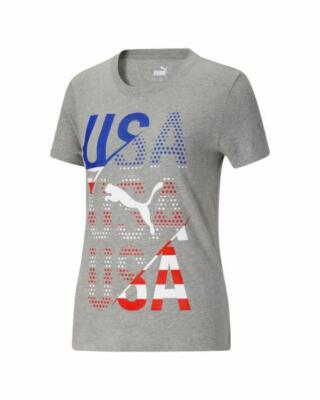 Puma Women's Fan Tee USA -Medium Gray Heather L