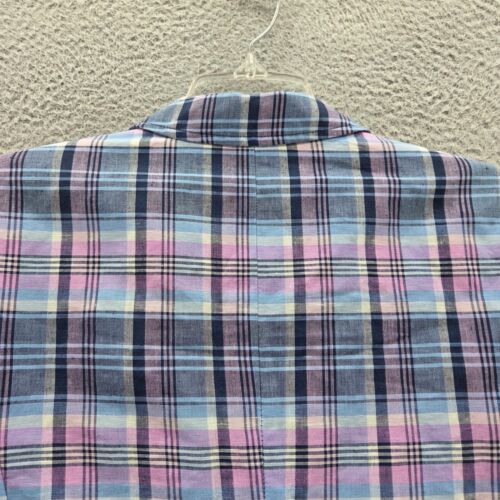 Talbots Womens Linen Blend Jacket Blazer 6 Petite Blue Pink Plaid Preppy - Picture 4 of 12