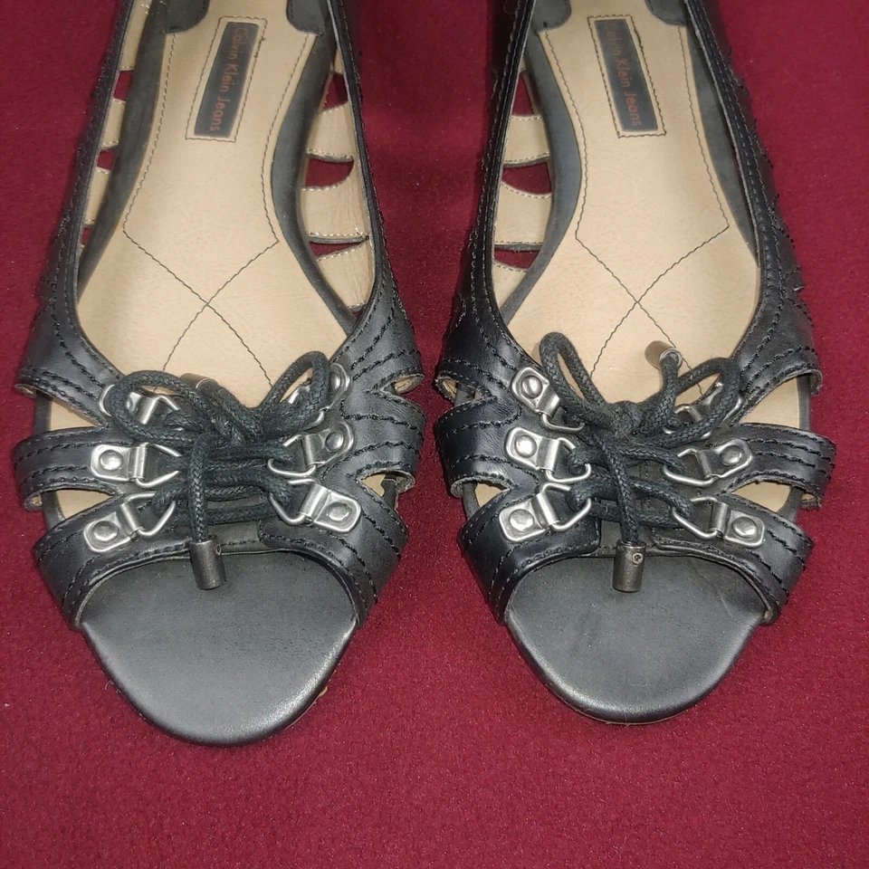Calvin Klein Jeans shoes size 7 dress up casual slip-on open toe laces - Image 2 of 4