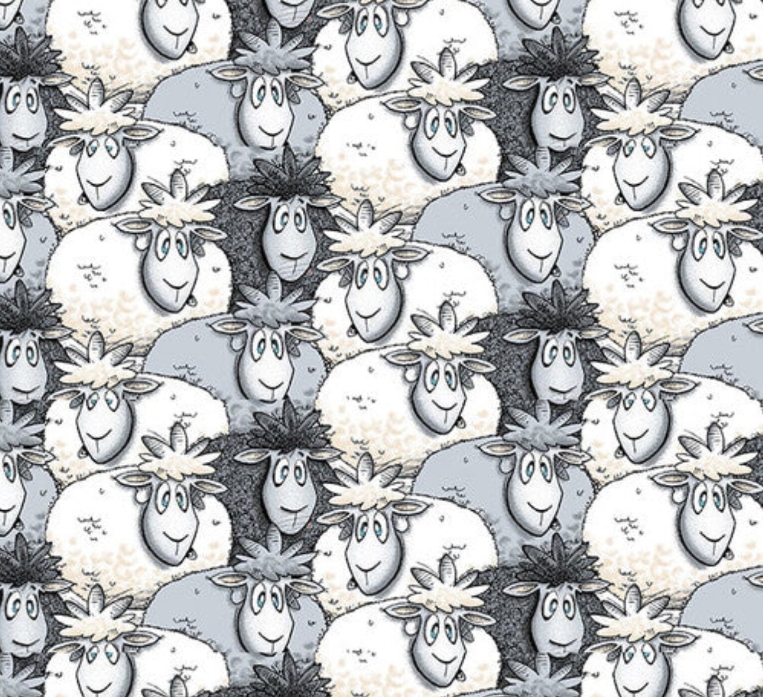 StudioE Farmyard Tails Sheep Gray Cotton Fabric By The Yard