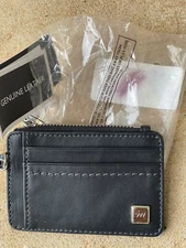 NINE WEST WOMEN'S BLACK LEATHER WALLET  CREDIT CARD POCKETS ZIPPER CHAIN CLUTCH