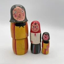 Incomplete Vintage Wood Russian Matryoshka Nesting Dolls 3 Pieces Unmarked