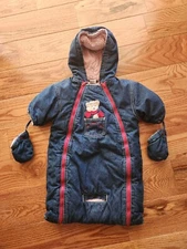 Blue Jean Teddy 6-9 month Baby Hooded Bunting Car Seat Winter Mittens Snow Suit
