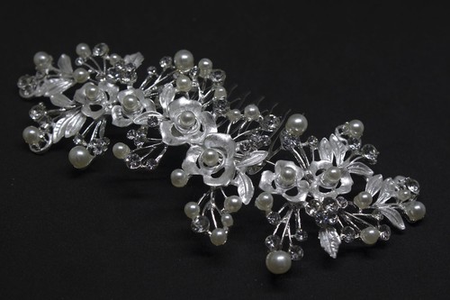 Silver tone hair comb bridal wedding crystal rhinestone hair accessories ha1927 - Picture 5 of 5