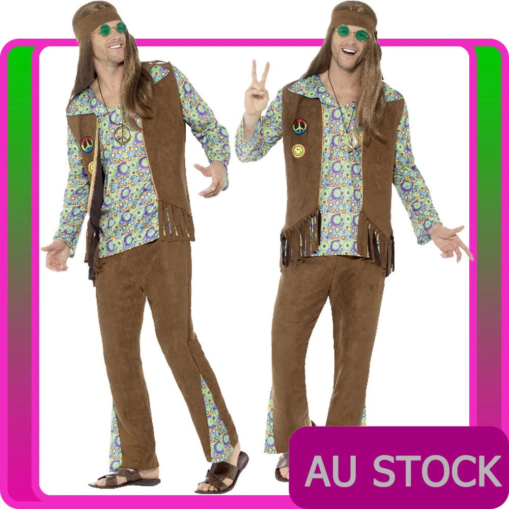 Set Costume Hippie 3 Pezzi Donne Uomo Hippie Hippy Anni '60