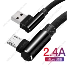 Double 90 Degree Right Angle Micro USB Charge Data Nylon Braided Cable 3/6/10FT