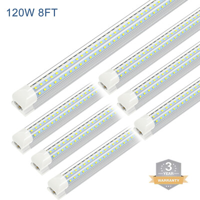 120W T8 8FT LED Tube Lights D-Shaped Garage Workshop Shop Light Fixtures 6000K