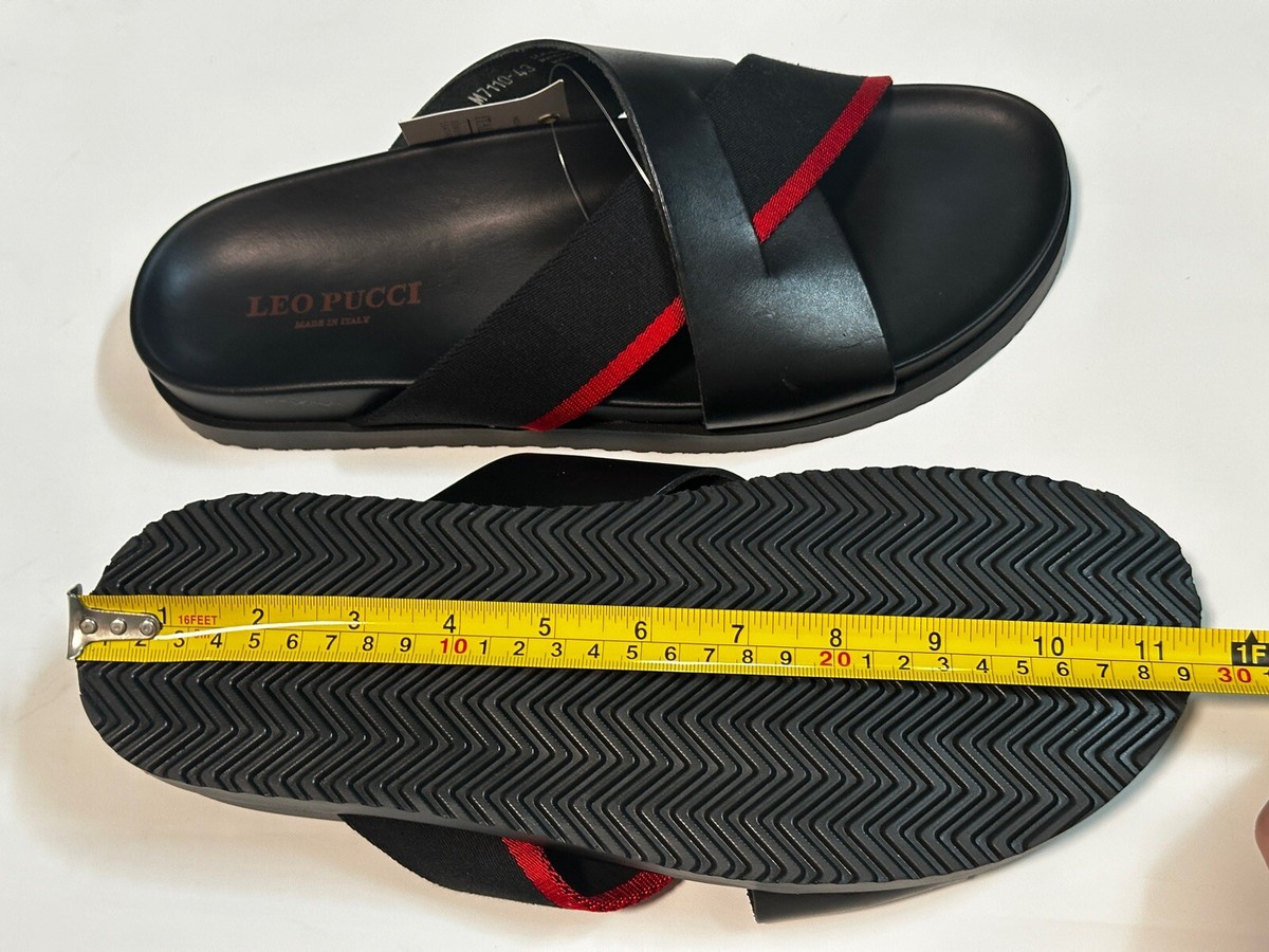 Leo Pucci Italy Black Genuine Leather Cross Strap Slide  display picture 1