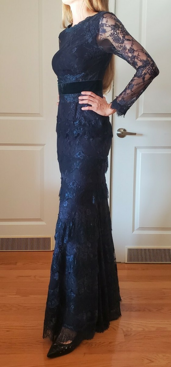 navy lace fitted dress Velvi - Misha Gown - Navy - Fitted Dress With Open Back