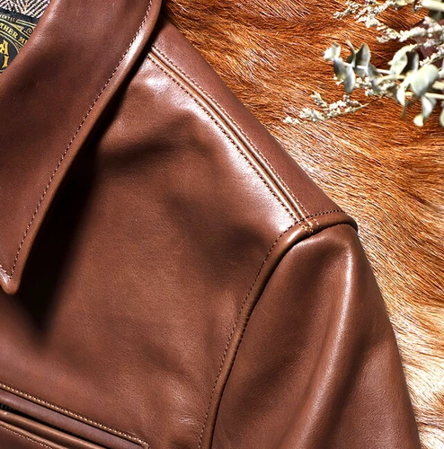 Chaqueta de motociclista retro informal americana estilo vintage de cuero de caballo encerado para hombre - Imagen 7 de 15