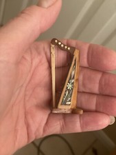 Vintage Miniature Hand Made Wood Inlaid Abalone Harp