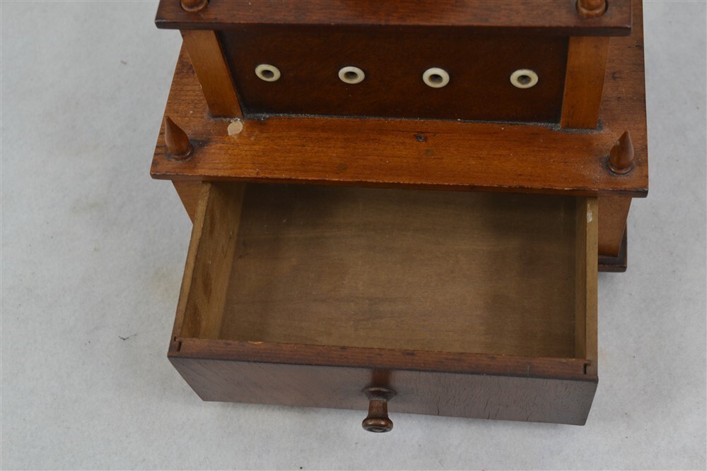  antique shaker wooden sewing box w/drawer spool holders pincushion original 