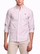 Chaps Mens Classic Fit Button Down Oxford Dress Shirt Fashion Striped Pink NWT