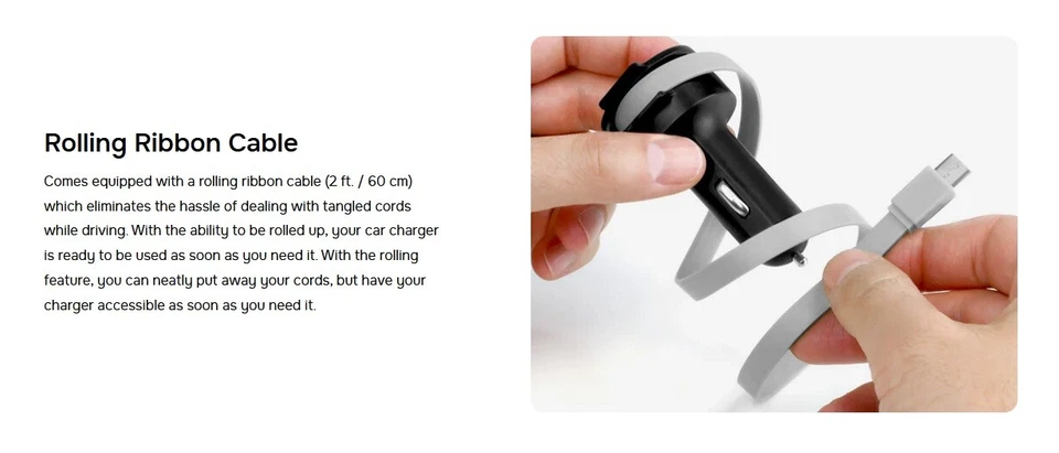 Carregador de carro OFICIAL Aluratek cabo de fita rolante USB tipo C (5V / 4.8A / 24W) - Imagem 4 de 4