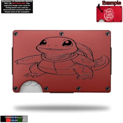 Squirtle Poke-mon Laser Engraved Onto An Metal Wallet