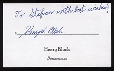 Henry Bloch Signed 3x5 Index Card Signature Autographed Businessman