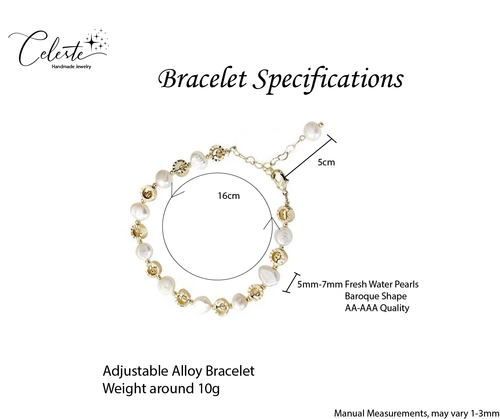 Gold Circle Charm Adjustable Real Pearls White Baroque Gift - Picture 3 of 11