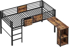 Low Loft Bed Twin Size, Loft Bed with Desk & Charging Station, Twin Loft Bed wit