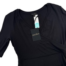 Goldray Blaise Ribbed Knit Dress Black Wrap Midi Asymmetrical Women's M NEW
