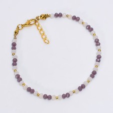 Natural Purple Chalcedony Ethnic Bracelet Handmade Round Beaded M833