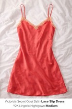 Victoria s Secret Coral Satin Lace Slip Dress Y2K Lingerie Nightgown Medium