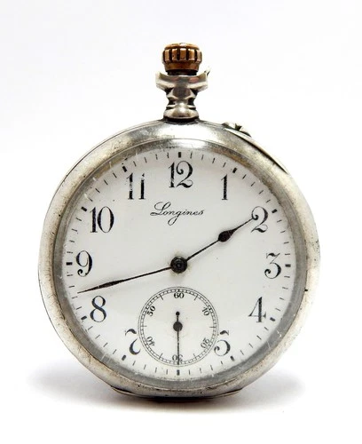 Antique Pocket Watch LONGINES Open Face Case Silver 50mm Circa 1905 Working