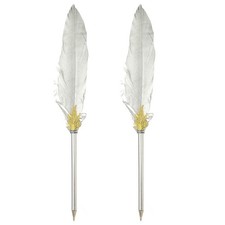 Feather Ballpoint Pens Bulk, 2Pcs Black Ink Quill Writing Pens, Silver