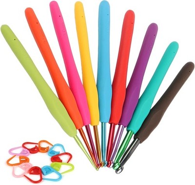 Coopay Crochet Hooks Ergonomic Soft Grip, 2mm-6mm Metal Crochet Set for Beginner