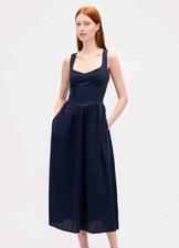 NWT Gap 100% Cotton Seamed Basque Drop Waist Sweetheart Neckline Dress Sz M Navy
