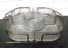 Princess House Fantasia Chip and Dip Tray w/ Metal Caddy  Vintage Divided Glass