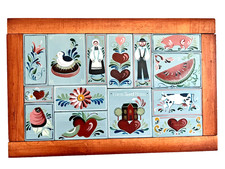 Vtg '86 Hand Painted Folk Art Wood Cottagecore Country Farmhouse Wall Decor Wood