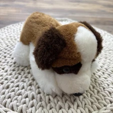 Vintage Dakin Puppy Dog Plush Laying Down Stuffed Animal 7" Tan White