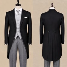 Black Tailcoat Men's Suit 3 Piece Wedding Morning Dinner Party Prom Red Carpet