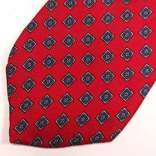 Boston Traders Necktie Mens 55" x 3" Red Blue Geometric Squares Silk USA Vintage