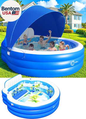 2026 Extra Large Upgraded Inflatable Pool with Canopy, Inflatable Family Lounge