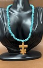 Southwest Style Turquoise Chip Necklace with Wooden Cross Pendant — photo 1