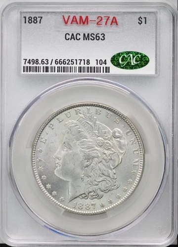 1887 VAM-27A MS63 Clashed Morgan Silver Dollar - 90% Silver