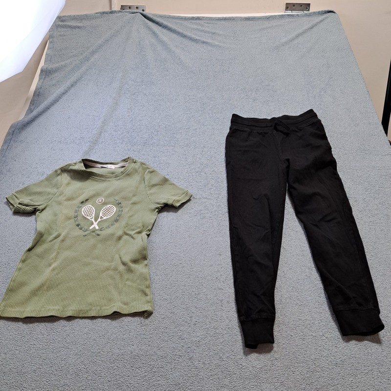 Bundle of 2 Kids Green Graphic T-shirt and Black Pants Girls Size 10Y