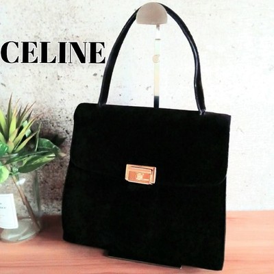 CELINE Triomphe Logo Top Handle Bag Tote Bag Schultertasche Wildleder Schwarz...