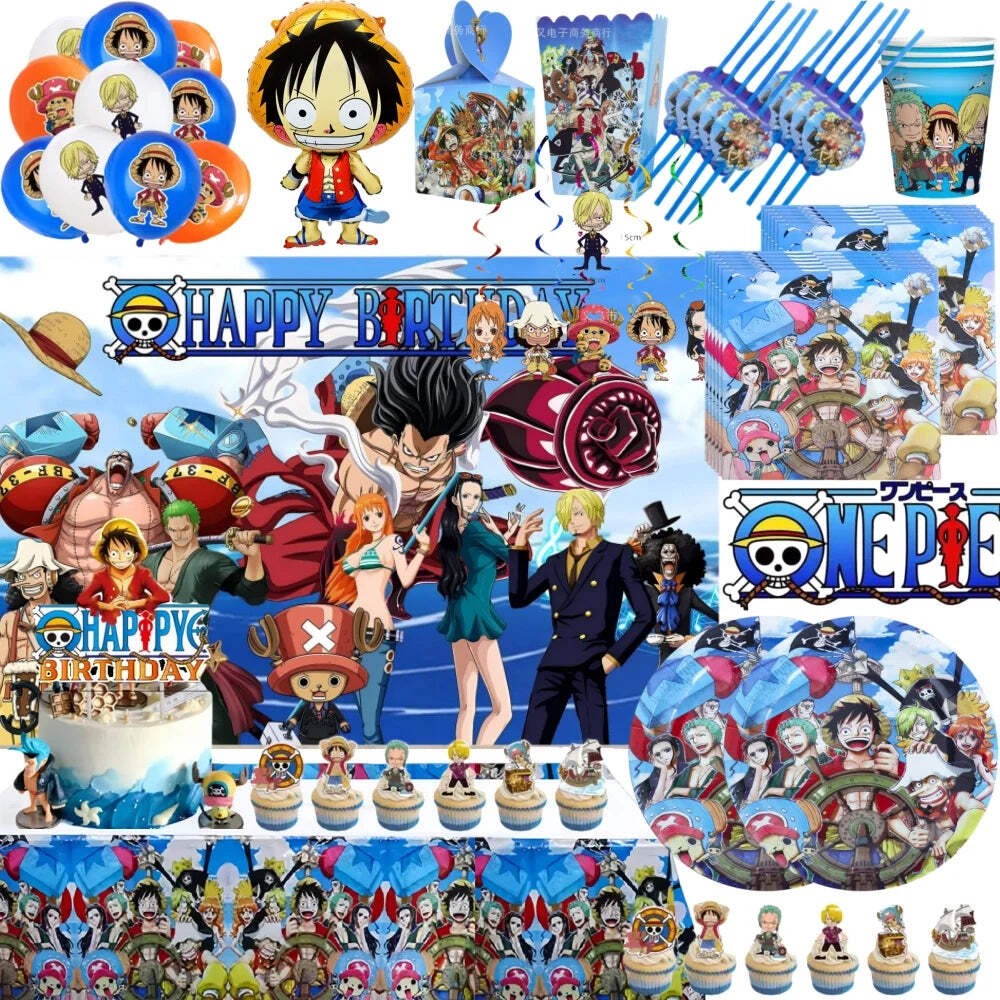 Vajilla de una pieza para fiesta de cumpleaños Luffy Zoro decoraciones platos de papel tazas bola