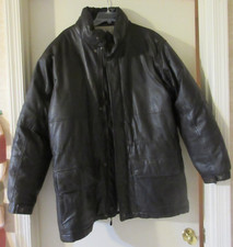 Eddie Bauer Dark Brown Leather Goose Down Puffer Jacket Mens sz L Coat Parka