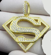 2Ct Real Moissanite Superman Charm Pendant 14K Yellow Gold Plated 925 Silver