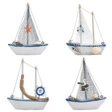 BUYGOO Mini Sailboat Model Decoration - 4-Piece Wooden Miniature Sailing Boat Ho