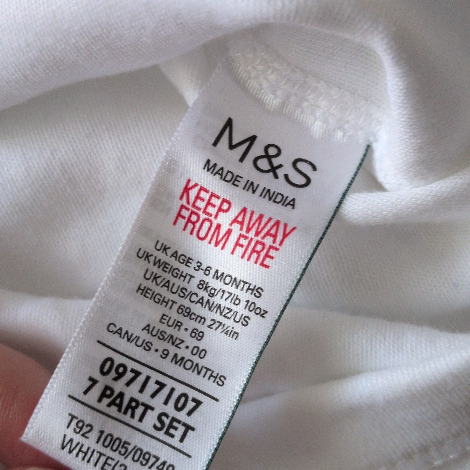 M&S 3-6 Months 6pc White Cotton Jersey Short Sleeve Bodysuit Set image 2