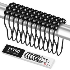 12PCS Black Rust Proof Shower Curtain Hooks for Smooth Sliding