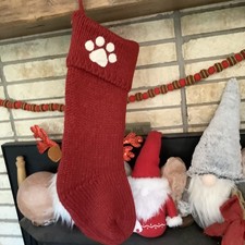 Red Knit Christmas Stocking Pet Dog Puppy Kitty Cat Paw Print