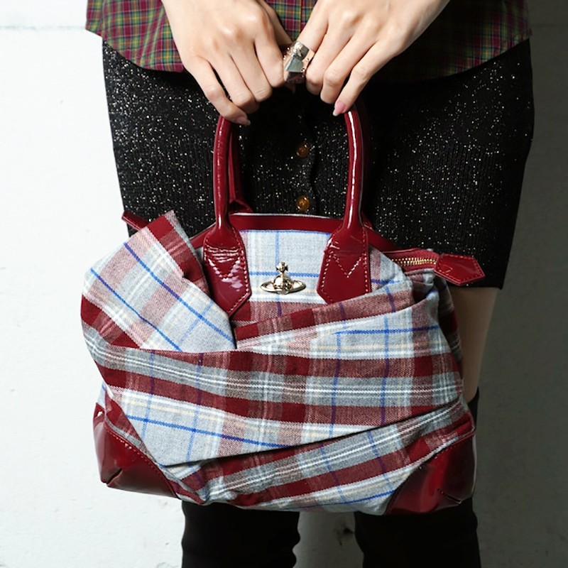 Vivienne Westwood Plaid Cloth Bow Handbag Patent Leather out