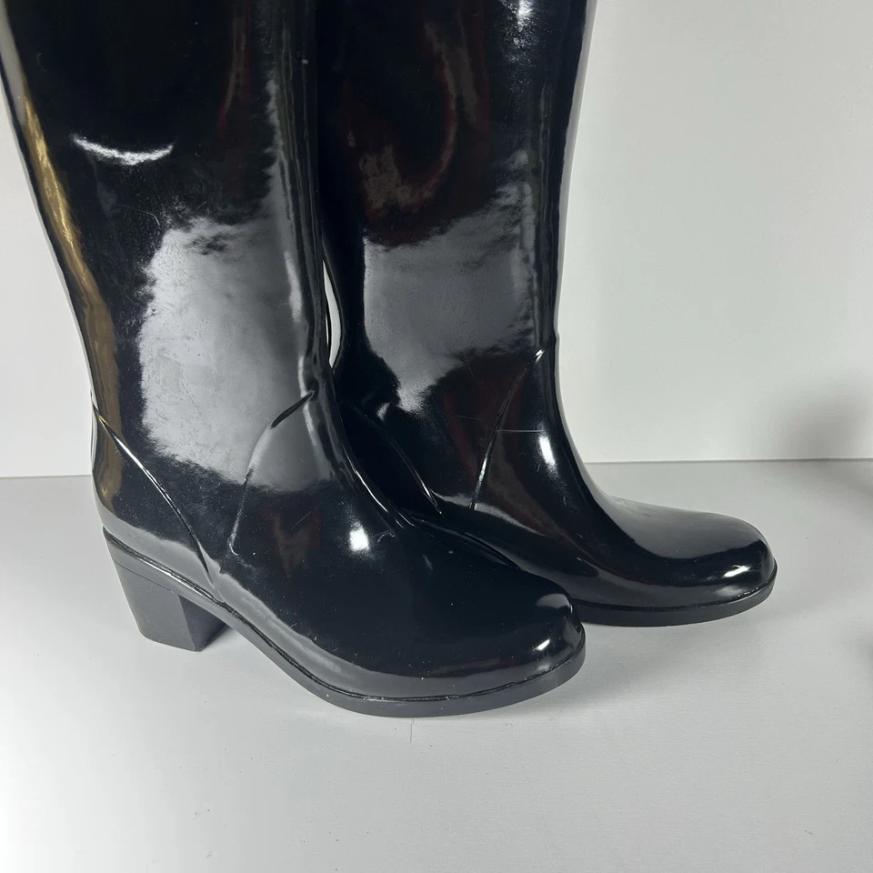 Botas de lluvia Kate Spade New York Raylan con lazo para mujer 9 negras tacones altos gruesos leer Foto 3 de 4